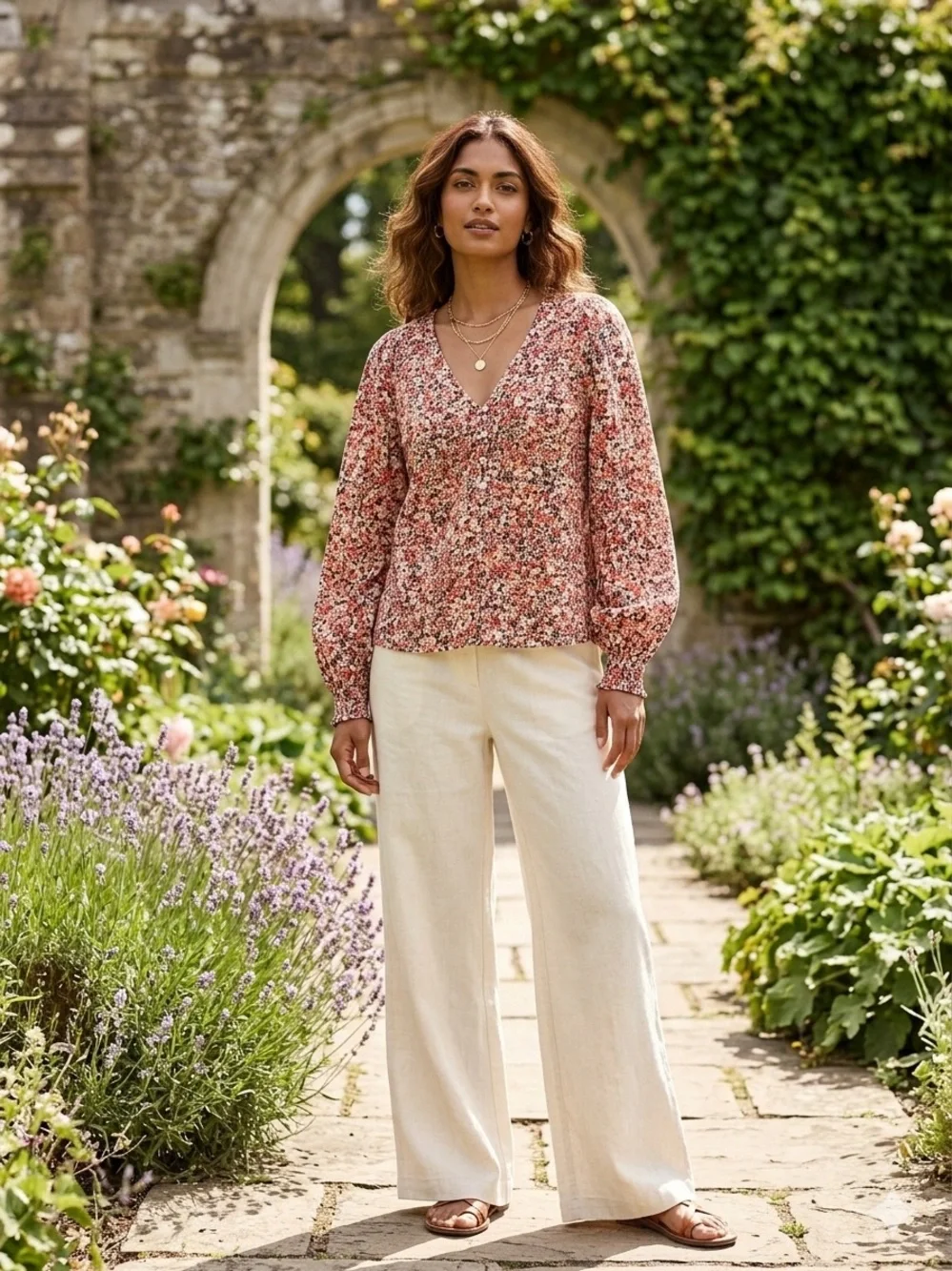 Old Navy Floral Blouse in Pink and Cream